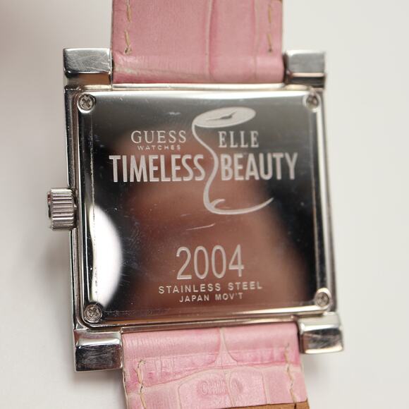 Guess X Elle Silver Tone Square Date Date 28mm Watch Y2K Gem Bezel Pink Leather - Picture 16 of 16